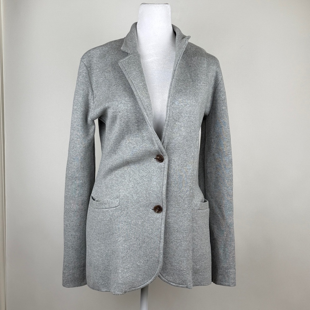 J.Crew Sweater Jacket Gray Blazer Knit Career Workwear 100% Cotton Pockets XS